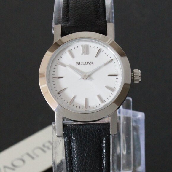 Bulova Ladies Dress Watch Two Hander Silver Dial Black Leather Strap 24mm - Picture 6 of 13